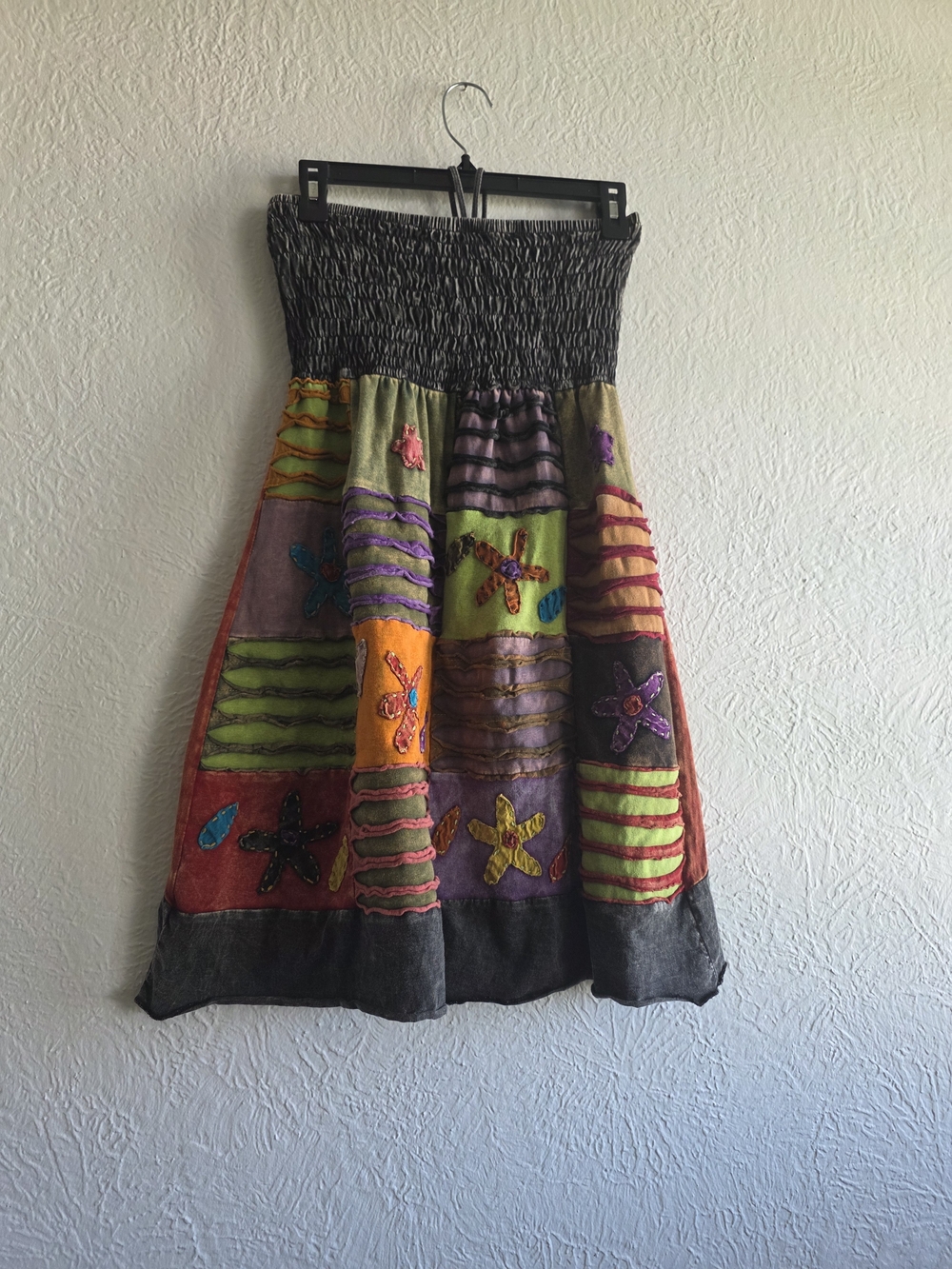 Boho Smocked Patchwork Floral Mini Dress - Multicolor